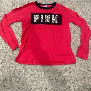PINK Victoria’s Secret Red Long Sleeve Logo Shirt Size S